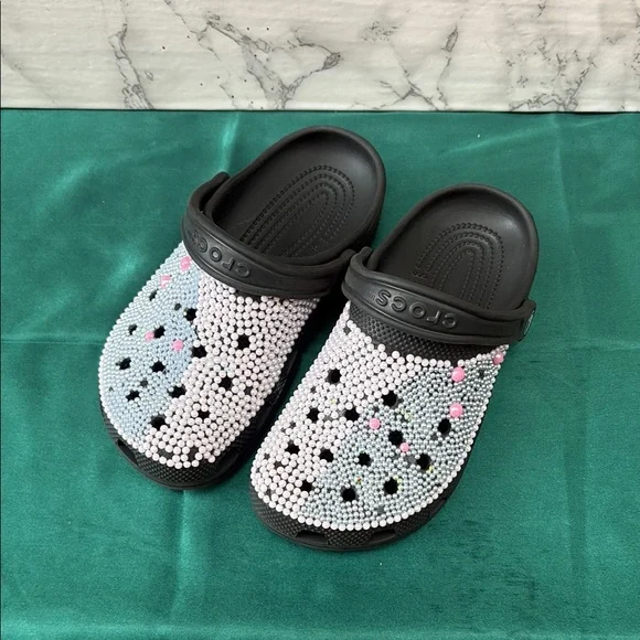 CROCS Black and Pink Slippers with Playful Design - Picture 1 of 1